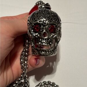 Stainless steel Skull Pendant Necklace with Red Gem Eyes